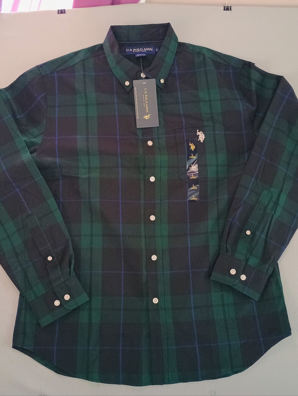 U.S. Polo Assn. Green and Blue Plaid Long-Sleeve Button-Down Shirt